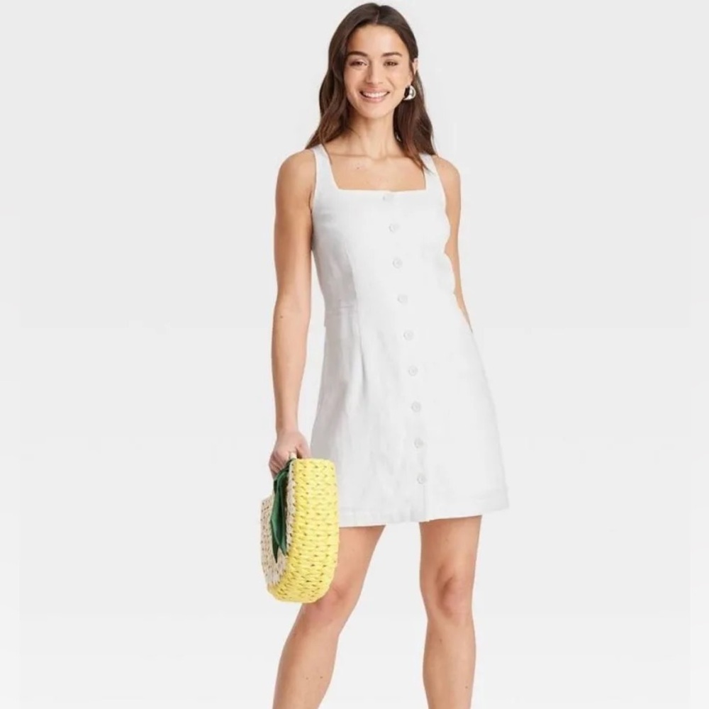 White Button-Front Square Neck Sundress